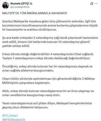 Bakan Çiftçi'den Maltepe'de çöken bina ile ilgili açıklama