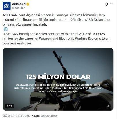 ASELSAN'dan 125 milyon dolarlık ihracat anlaşması
