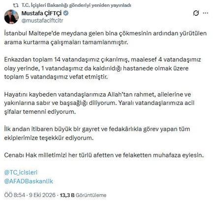 Bakan Çiftçi: Çöken binanın enkazındaki arama kurtarma çalışmaları tamamlandı