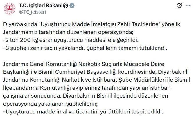 Diyarbakır'da 2,2 ton esrar ele geçirildi: 3 tutuklama