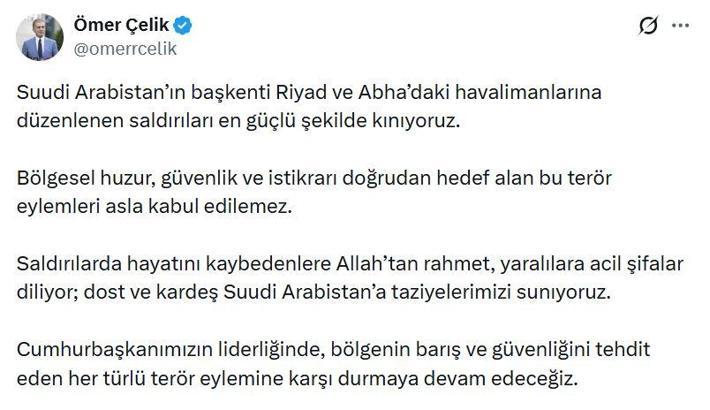AK Parti'li Çelik: Suudi Arabistan'daki havalimanlarına düzenlenen saldırıları en güçlü şekilde kınıyoruz