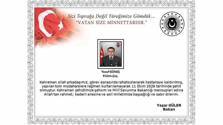 Görevi sırasında rahatsızlanan asker şehit oldu
