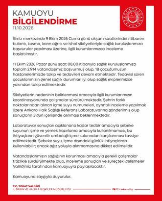Tokat'ta şebeke suyu uyarısı; 2 bin 914 kişi hastaneye başvurdu