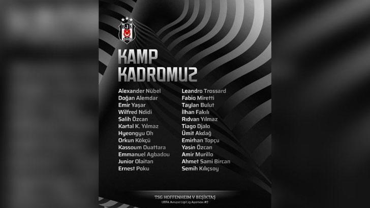 Beşiktaş'ın Hoffenheim maçı kamp kadrosu açıklandı