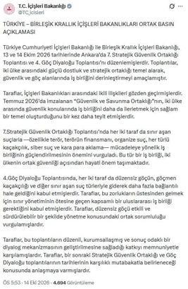 Türkiye ile Birleşik Krallık arasında güvenlik ve göç toplantısı