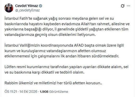 Cumhurbaşkanı Yardımcısı Yılmaz: Sel ve su baskınına karşı uyarıları dikkate alalım