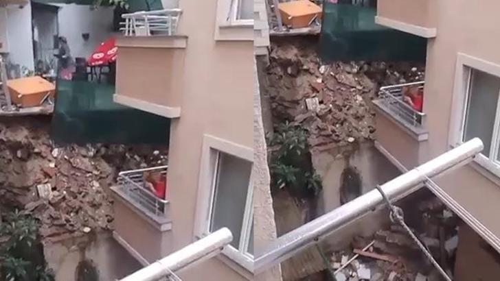 Kağıthane’de sağanağın ardından istinat duvarı çöktü
