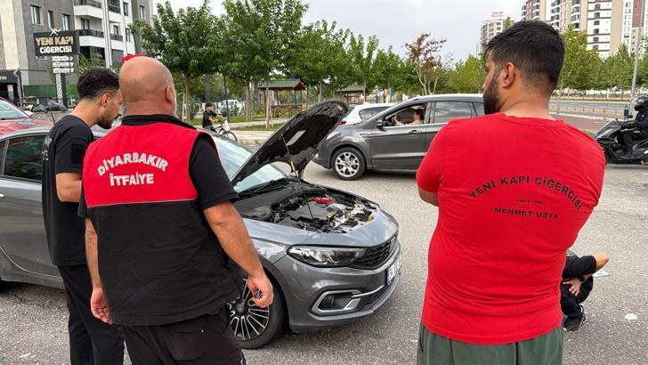 Diyarbakır’da otomobilin kaputuna giren yılanı vatandaşlar çıkardı