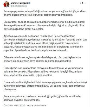 Bakan Şimşek: Piyasaların işleyişini bozanlara yaptırımlar kararlılıkla uygulanacaktır