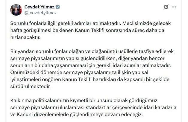 Cumhurbaşkanı Yardımcısı Yılmaz: Sorunlu fonlarla ilgili gerekli adımlar atılmaktadır
