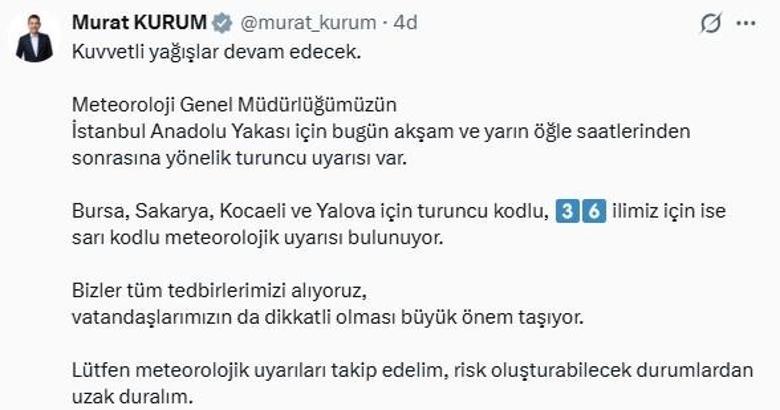 Bakan Kurum: Kuvvetli yağışlar devam edecek