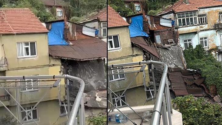 Sağanak nedeniyle dün bir duvarı yıkılan ev bugün çöktü