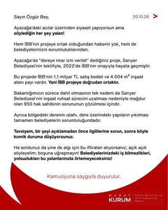 Bakan Kurum, Özgür Özel'e: Söylediğin her şey yalan