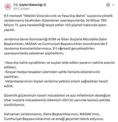 9 ilde 'nitelikli dolandırıcılık' ve 'yasa dışı bahis' operasyonu