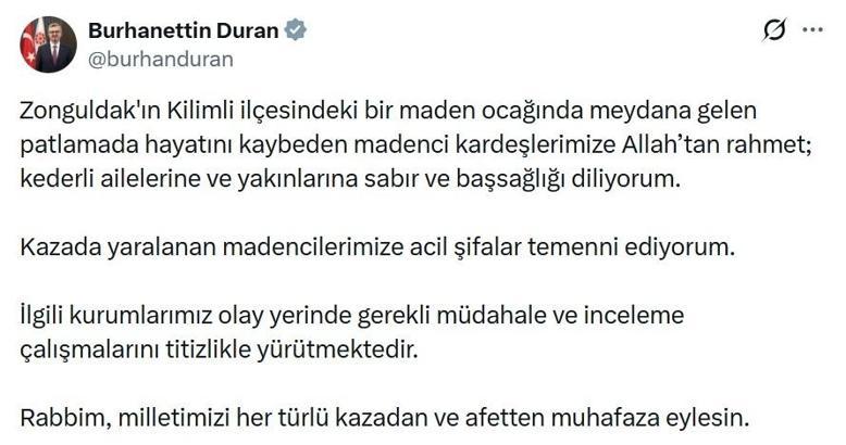 İletişim Başkanı Duran'dan, yaşamını yitiren madenciler için başsağlığı mesajı