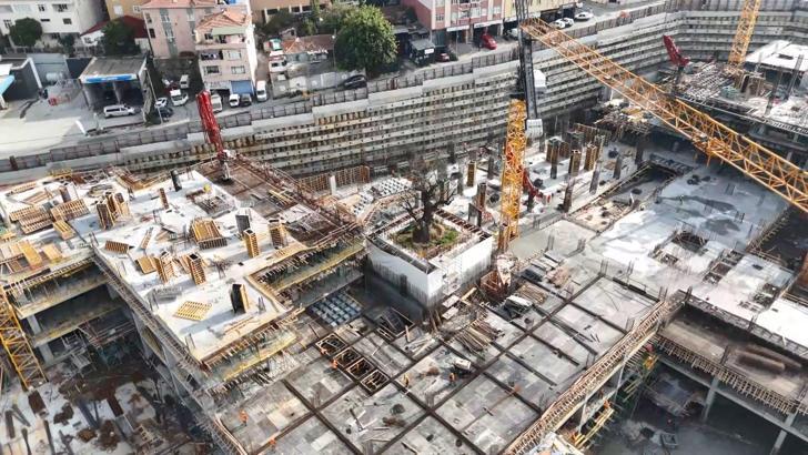 Haliç kıyısındaki inşaatın ortasında kalan tek ağaç havadan görüntülendi