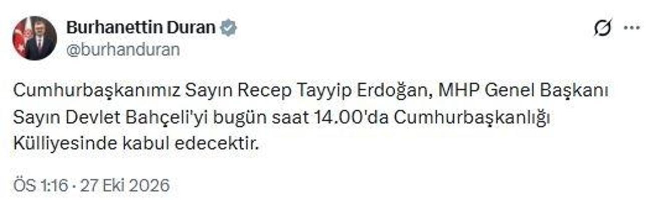 Cumhurbaşkanı Erdoğan, Bahçeli ile görüşecek