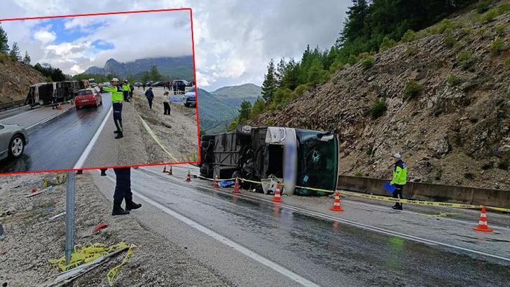 Isparta- Antalya kara yolunda yolcu otobüsü devrildi; 1 ölü, 8 yaralı