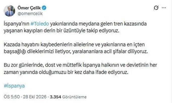 AK Parti'li Çelik'ten, İspanya'ya taziye mesajı