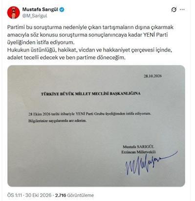 Mustafa Sarıgül, Yeni Parti'den istifa etti