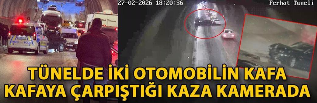 Tünelde iki otomobilin kafa kafaya çarpıştığı kaza kamerada