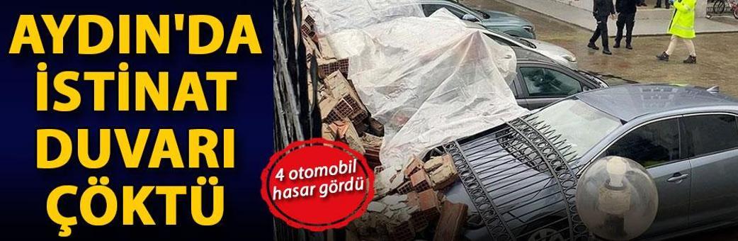 Aydın'da istinat duvarı çöktü; 4 otomobil hasar gördü