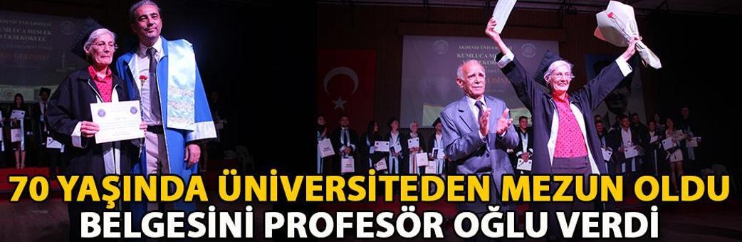 70 yaşında üniversiteden mezun oldu belgesini profesör oğlu verdi
