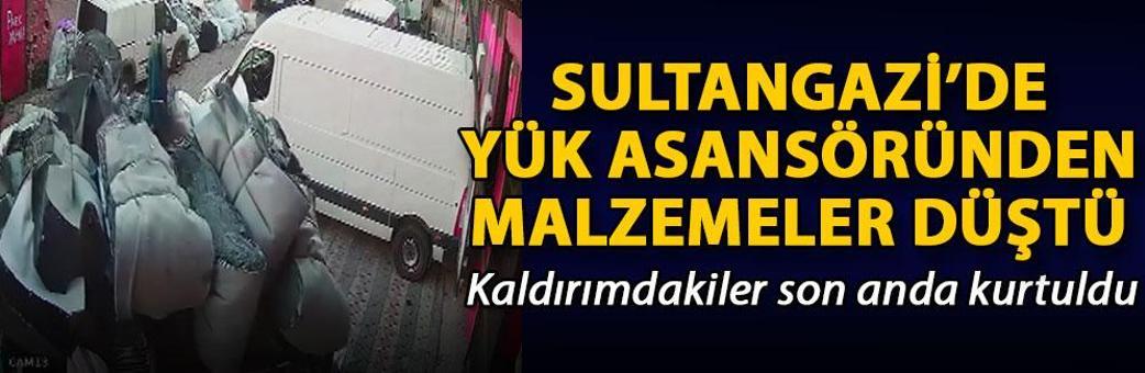 Sultangazi’de yük asansöründen malzemeler düştü; kaldırımdakiler son anda kurtuldu