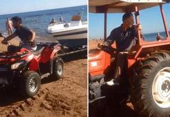 Kıyıya vuran tekne, traktör ve ATV ile kurtarıldı, turistler o anları izledi