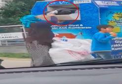 Giysi kumbarısını akılalmaz yöntemle boşalttı; o anlar kamerada