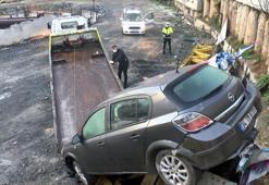Küçükçekmece'de otomobil metro şantiyesine düştü