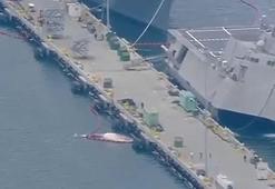 Savaş gemisinin gövdesinden 2 ölü balina çıkartıldı