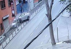 Şişli'de bariyerleri parçalayan otomobil tamirci dükkanının önüne böyle düştü