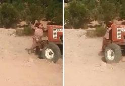 İki kardeş traktör ile ablalarını ezmeye çalıştı; o anlar kamerada