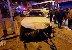 'Dur' ihtarına uymadı; iş yeri, otomobil ve elektrik direğine çarptı