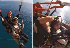 Yamaç paraşütüne misinanın dolandığı anlar kamerada