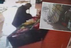 Markette alışveriş yaparken çöken tentenin altında kaldığı anlar kamerada