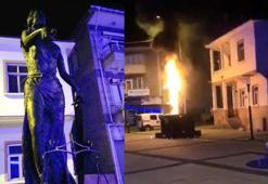 Uzunköprü'deki Adalet Anıtı, kimliği belirsiz kişilerce yakıldı