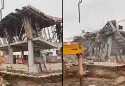 İnşaat halindeki bina, beton dökümü için hazırlık yapılırken çöktü