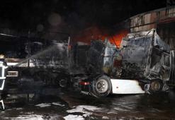 Nakliyeciler sitesinde çıkan yangında çok sayıda dükkan ve TIR alev aldı