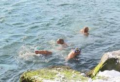 "Sarayburnu Fatihleri" soğuk havaya aldırmadan denize girdi