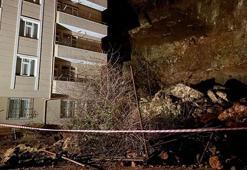 Heyelanla kaya parçaları düşünce boşaltılan binada teknik inceleme