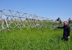 Demirleri çalınan yüksek gerilim hattı direği devrildi