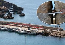 Çatlaklar oluşan mendirekte çökme tehlikesi