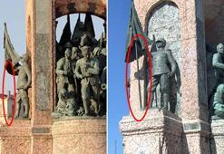 Taksim Anıtı'nda çalınan sancak direğinin yerine yenisi konuldu