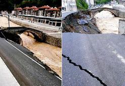 Dereli’de taşkın; yol çöktü, kemer köprü hasar gördü