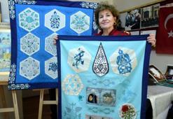 6 asırlık Muradiye Camisi'nin çalınan çinilerini 'kırkyama' ile kumaşa aktardı