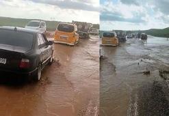 Silvan'da sel; Batman yolunu su bastı, kaya parçaları düştü