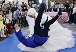 Gelin, nikahta 'Evet' demeden önce kendisi gibi judocu damadı yerden yere vurdu