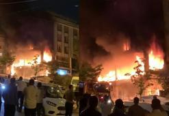 Esenyurtta ev tekstil ürünleri satan mağaza alev alev yandı